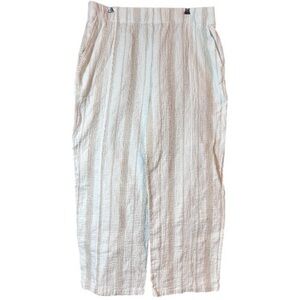 Coastal Comfort Stripe Wide Leg Pants Size XXL 100% Cotton Ivory Elastic Waist